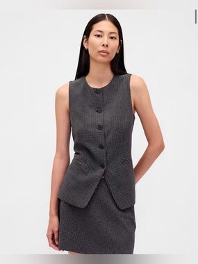 Gap Career High-Neck Gingham Checks Vest Work Wear Office Timeless Classic NWT